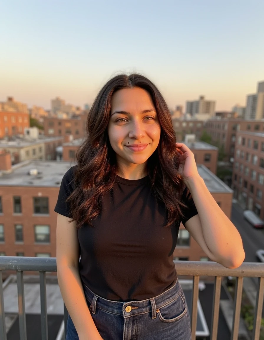 AI-generated rooftop sunset portrait