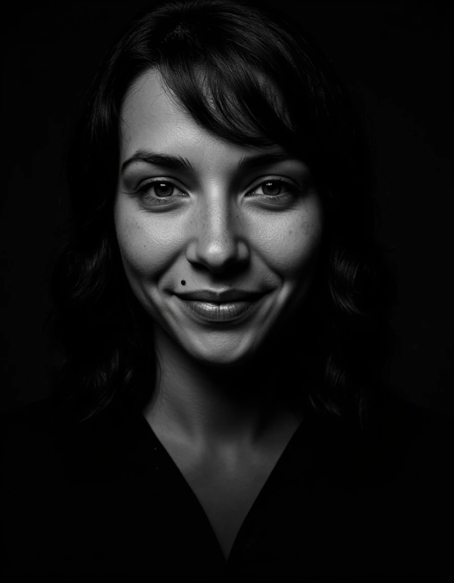 AI-generated studio noir black and white portrait
